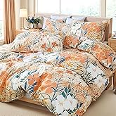 Cozaline 100% Cotton Duvet Cover Queen Size – Autumn Botanical Floral Duvet Cover Set with Zipper Closure, 3-Piece Soft Breathable Percale Weave Bedding Set for All Seasons