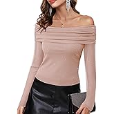 VAFOLY Women's Off The Shoulder Long Sleeve Sexy Slimming Chiffon Sheer Mesh Ruched Blouse Tops