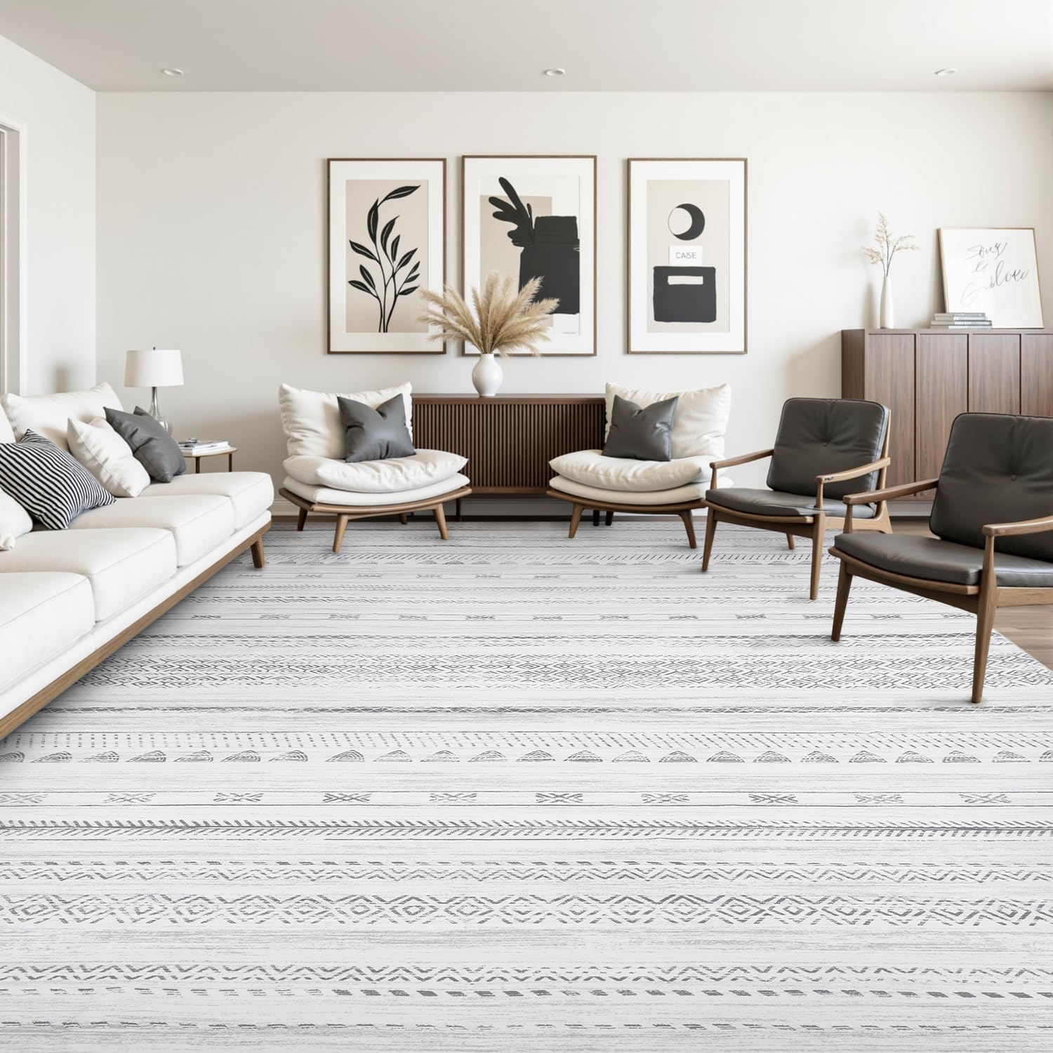 Photo 1 of 10x14 Area Rugs for Living Room Machine Washable Rug Distressed Indoor Carpet Neutral Moroccan Boho Rug Ultra Soft Area Rug for Bedroom Dining Room Playroom Office, Grey