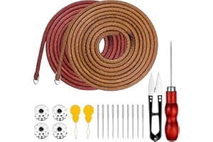 Homgaty 2 Piece Treadle Sewing Machine Belt, 183cm 3/16" Replacement Leather Belt Treadle Parts with Hooks,Sewing Bobbins,Needle Threader, Needles,Scissors Compatible with Singer/Jones Sewing Machine