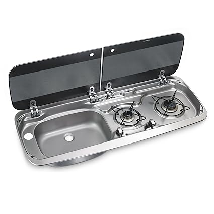 Dometic HSG 2370 Liter, Einbau Gas-Kochfeld und Spüle, 2-flammig, mit Glasdeckel, 30 mbar, für Auto, LKW, Wohnmobil und Boot