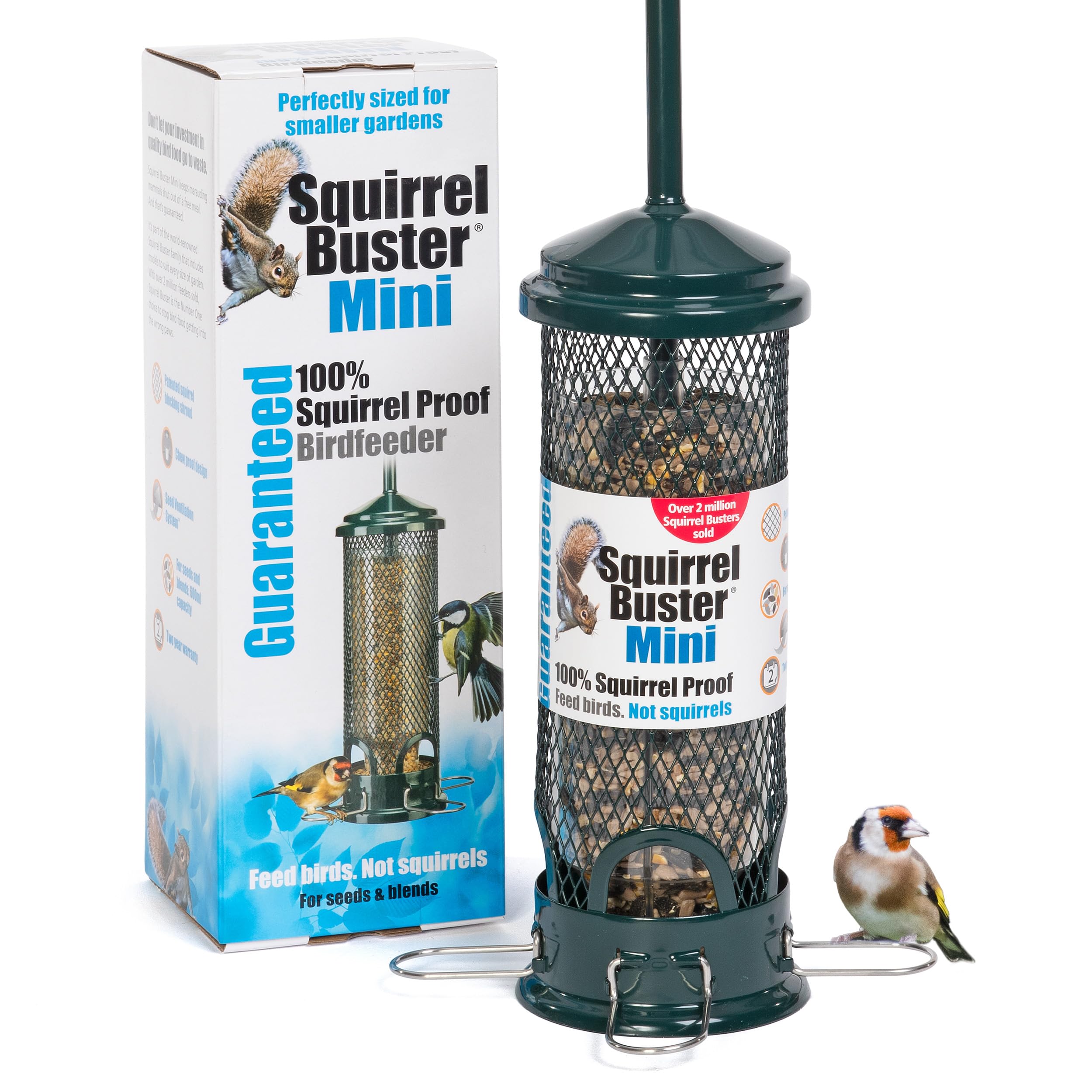 Squirrel-proof Bird Feeder for Small Birds - Jacobi Jayne Squirrel Buster Mini – Pigeon Proof Metal Bird Seed Feeds for Wild Birds – Easy Clean Hanging Bird Feeder for Garden Birds