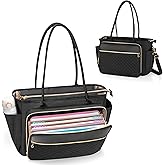 LUXJA Teacher Tote Bag with Accordion File Pocket, Teacher Bag for Women with 15.6 Inch Laptop Compartment, Black