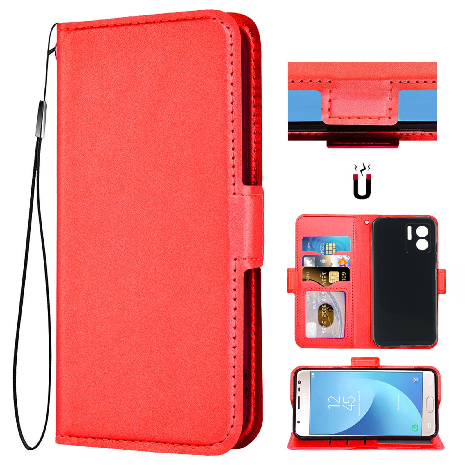 Auotu PU Leather Flip Wallet Mobile Phone Case Cover for Doogee N50 Smartphone (Red)