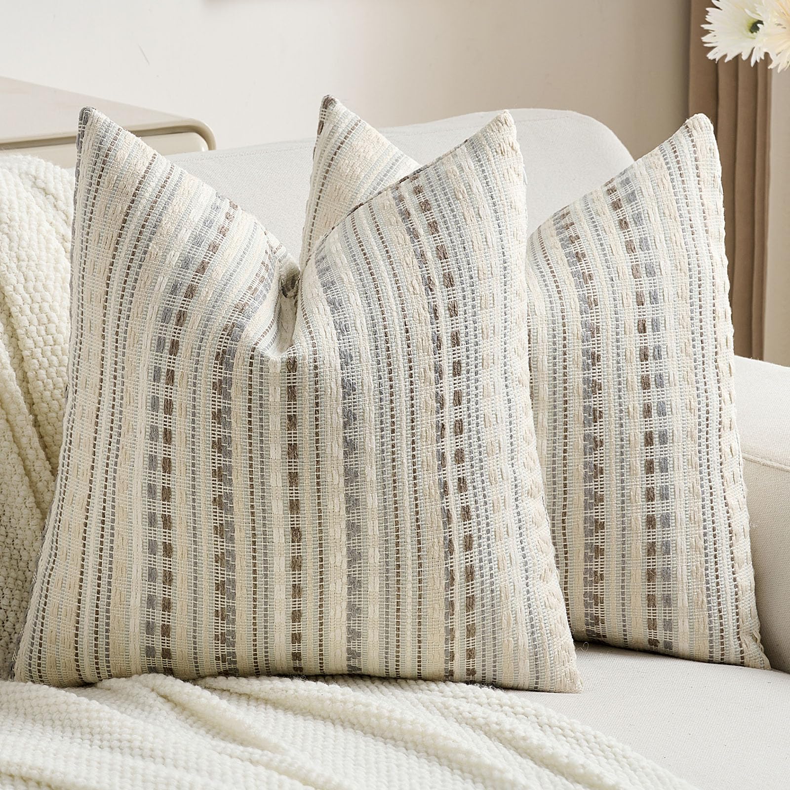 Photo 1 of FUTEI Grey White Decorative Throw Pillow Covers 24x24 Inch Set of 2