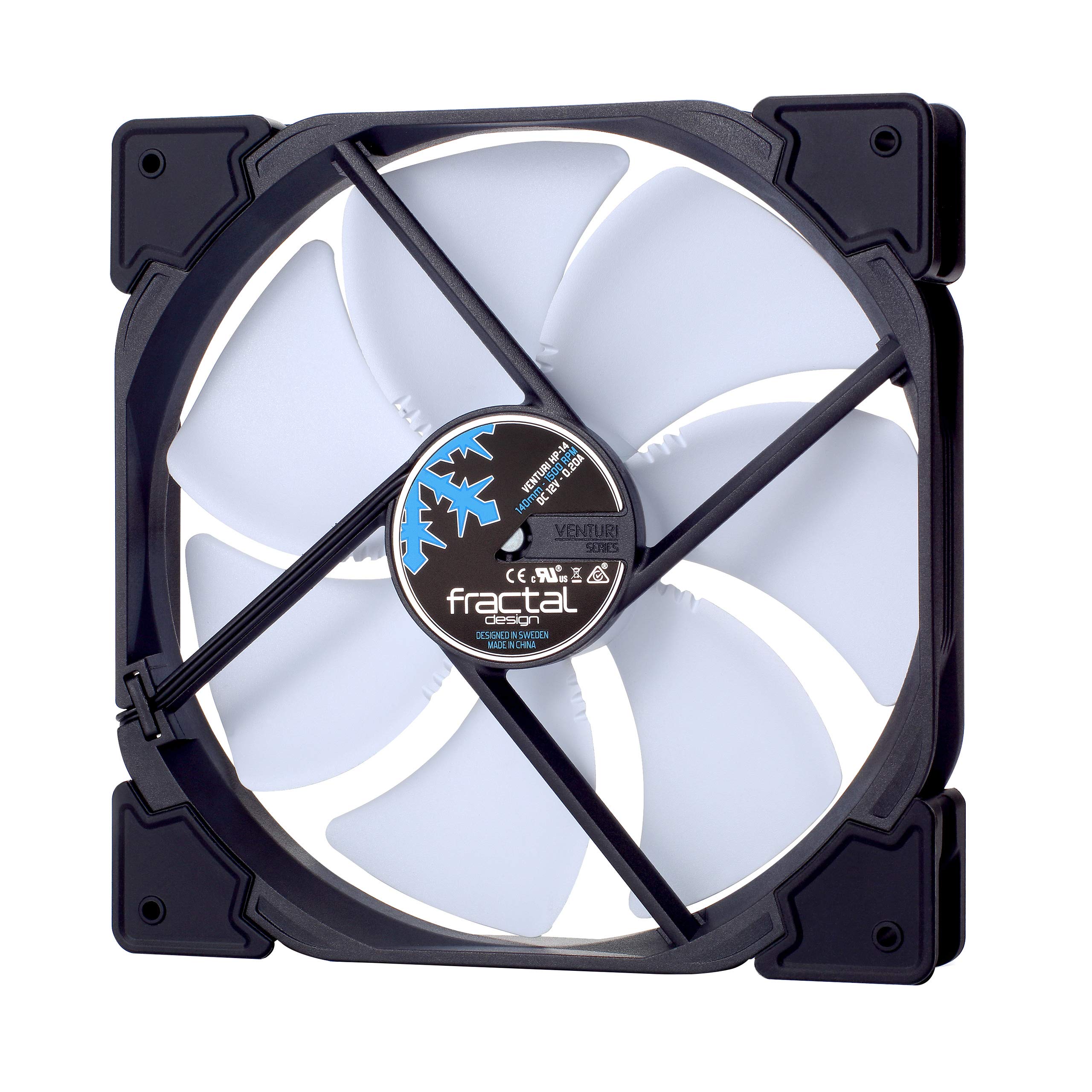 Fractal Design Venturi HP-14 White - PWM - Computer Fan - Silent Fan - High Airflow - Long Life Time - FDB-Bearings - Aerodynamically shaped struts – 12v - 140 mm - White (Single)