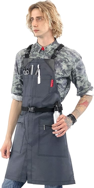 Amazon Com Under Ny Sky Cross Back Barber Gray Apron Heavy Duty