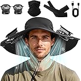 Solar Fan Hat with Detachable Fan, UPF 50+ Wide Brim Sun Hat with Face Mask and Arm Sleeves, 3 Speed USB &Solar Powered Fan