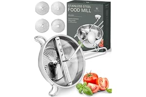 Upgraded 4-Disc Stainless Steel Food Mill – Ergonomic Rotary Design for Tomato Sauce, Applesauce, Baby Food, Mashed Potatoes,