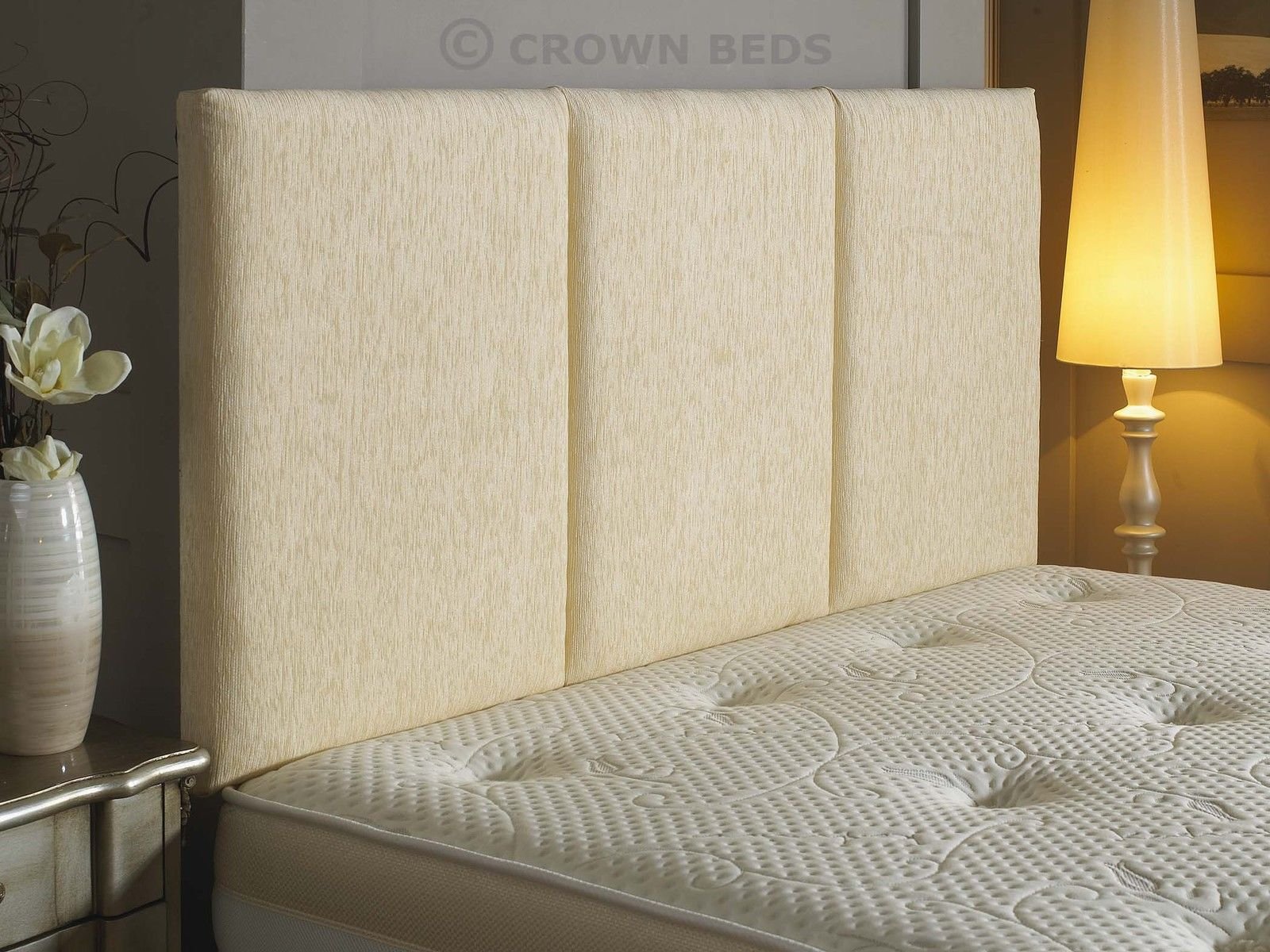 CROWNBEDSUK quality alton chenille headboard in 2ft6,3ft,4ft,4ft6,5ft,6ft Cream, 5ft (kingsize) 26