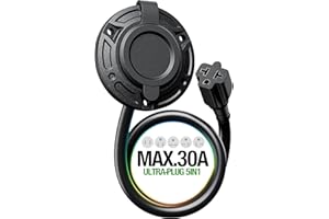 BEASTREK Heavy-Duty Waterproof AC Port Plug,20A/12AWG/125V RV Shore Power Inlet Socket with 16" Extension Cord,5in1 T-Blade Adapter Cable,Outlet Box for RV/Trailer/Boat Outdoor Electrical