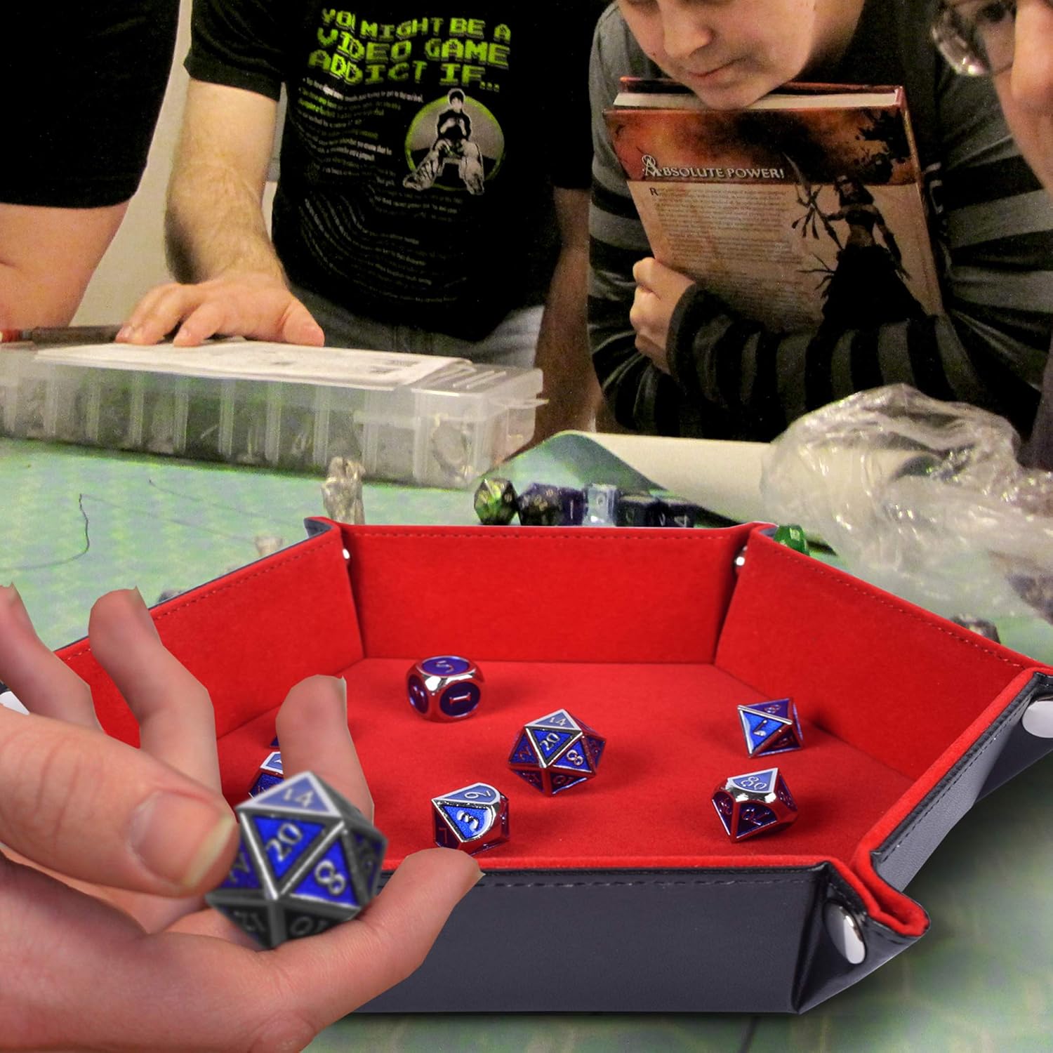 Folding Hexagon Dice Tray Pu Leather And Red Velvet For Dice