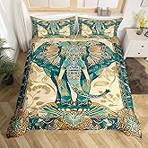 Boho Elephant Duvet Cover Queen Size,Mandala Pattern Comforter Cover with 2 Pillowcase for Teens Adults,Kids Exotic Theme Bedding Set,Wild Animals Breathable 3 Pcs Decorative Bed Cover(No Comforter)