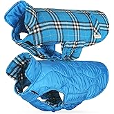 VIVAGLORY Softjoy Dog Coat, Dog Jacket for Winter & Christmas, Coat with Harness Hole, Reversible Plaid Checkered Warm Fluffy Heavy Duty for Puppy, XXS, Blue