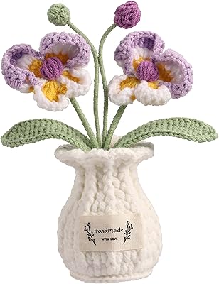YOOJEE Orchid Crochet Flower Pot Purple Handmade Knitted Phalaenopsis Desk Decor for Home Office