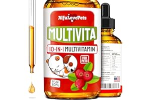 ALFA LOVE PETS Liquid Multivitamin for Dogs – Cat Multivitamins for Indoor Cats – 10-in-1 Liquid Dog Vitamins B Complex, C, D3 – Digestion, Urination, Hip & Joint, Skin & Coat – Cranberry Flavor – 2 Oz