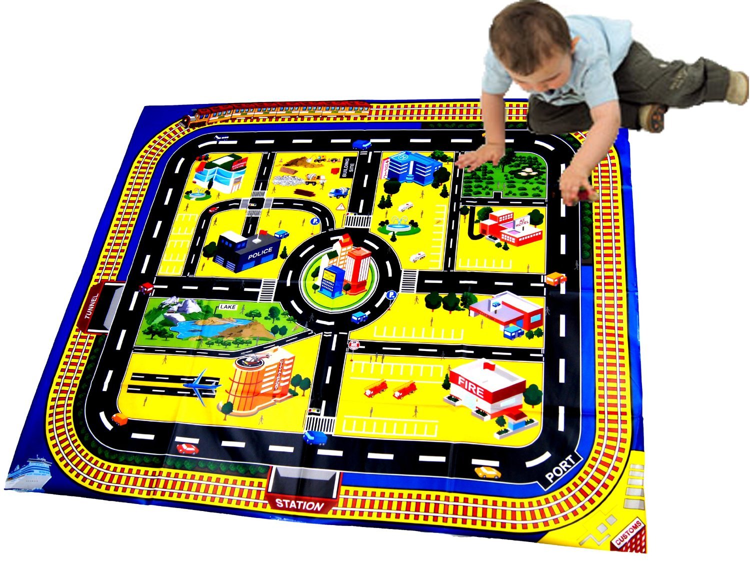 Kids Giant City Playmat Floor Play Mat for Toy Cars Road Railway Train Track