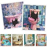 Deorfuy Black Cat Bathroom Swedish Dishcloths - 6PCS Oil Painting Black Cat Swedish Cloths for Washing Dishes, Cotton Kitten Reusable Dish Towels, Washable Cleaning Sponge Gifts Kitchen Home Supplies