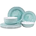 AELS Melamine Dinnerware Set of 12 Pcs, Dinner Dishes Set for Indoor and Outdoor Use, Melamine Plates and Bowls Set for 4, Dishwasher Safe, Lightweight Unbreakable, BPA Free, Green