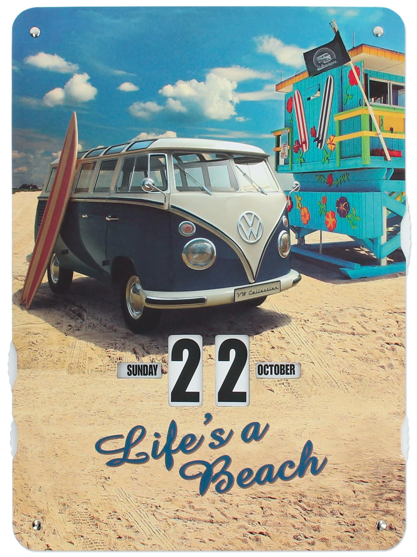 BRISA VW Collection - Volkswagen T1 Bulli Bus Continuous Calendar, Perpetual Calendar for Hanging (37 x 27 x 0.5 cm, 4c Printed Cardboard) (Beachlife/Colourful)