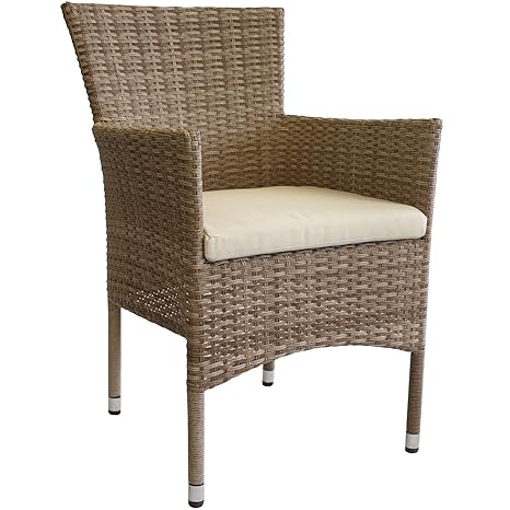 Multistore 2002 Poly Rattan Gartensessel Stapelstuhl Gartenstuhl Rattanstuhl Rattansessel Nature stapelbar inkl. Sitzkissen B