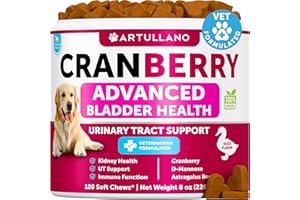 ARTULLANO Dog UTI Treatment - Cranberry Supplement & Bladder Control for Dogs - Urinary Tract Infection Incontinence Pill, Bladder Stones - UTI Medicine Treats - 120 Soft Chews for Kidney Support with Fish Oil