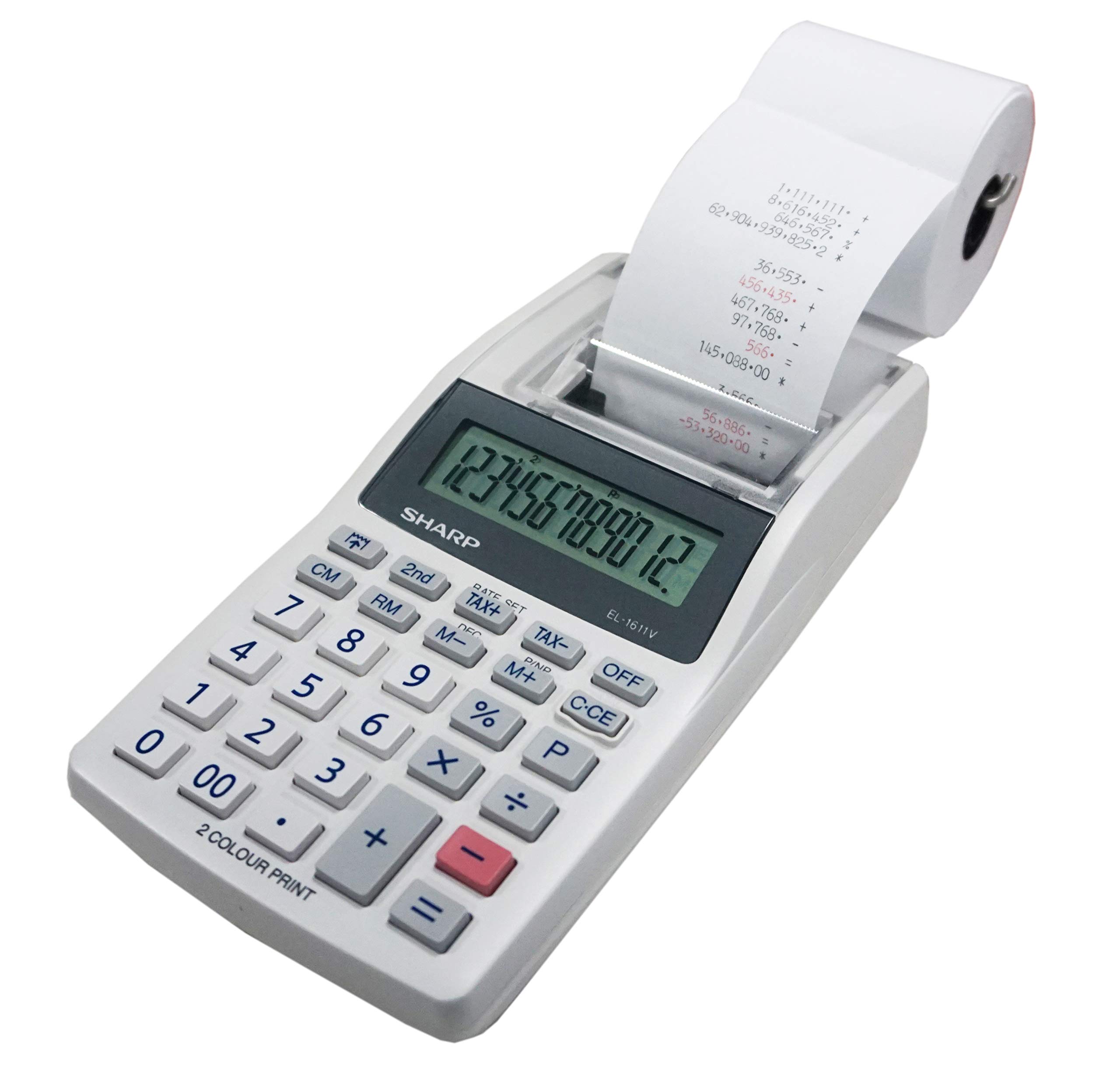 Sharp EL-1611V Handheld Portable Cordless 12 Digit Large LCD Display Two-Color Printing Calculator with Tax Functions