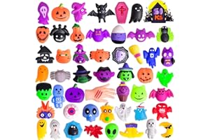 FUN LITTLE TOYS 50PCS Halloween Squishy Toys for Kids Halloween Party Favors Halloween Mochi Squishy Toys, Stress Reliever Anxiety Packs for Kid Small Squishy Toys for Halloween Treat Bags