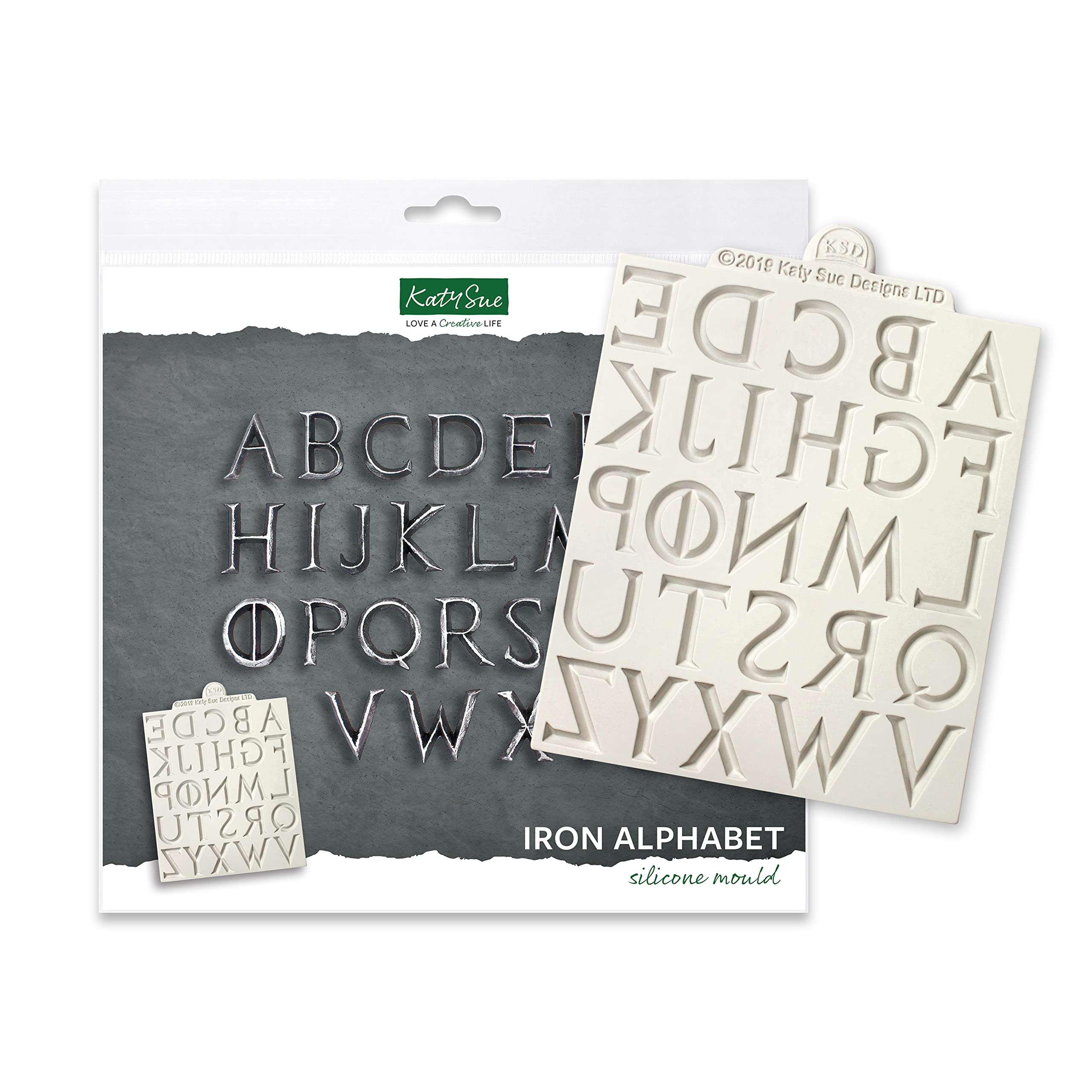 Katy Sue Iron Alphabet Silicone Mould for Cake Decorating & Crafts - Makes A to Z Letters in Upper Case/Capital Letters in a Fantasy, Chiselled, Medieval, Game of Thrones-esque Style