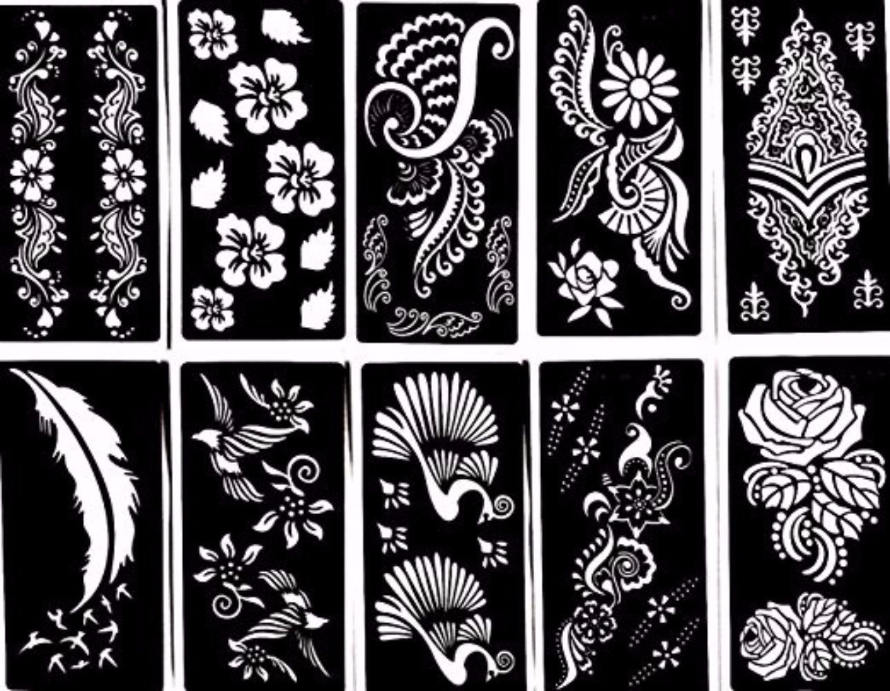 Amazon Com Body Art Tattoo Stencil 10 Sheet Henna Designs Temporary Tattoo Self Adhesive Templates Beauty