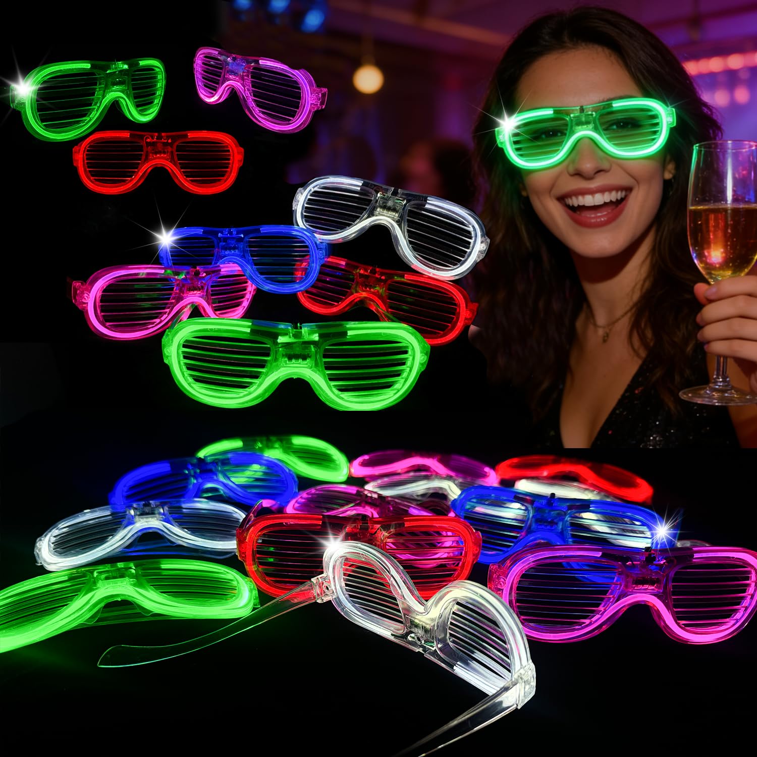 Photo 1 of 10PCS LED Light Up Glasses - 5 Neon Colors Glow in The Dark Party Supplies, Strobe Eyewear for Halloween Parties, Wedding, Birthday Bashes, Raves, Concerts & Gamer Parties