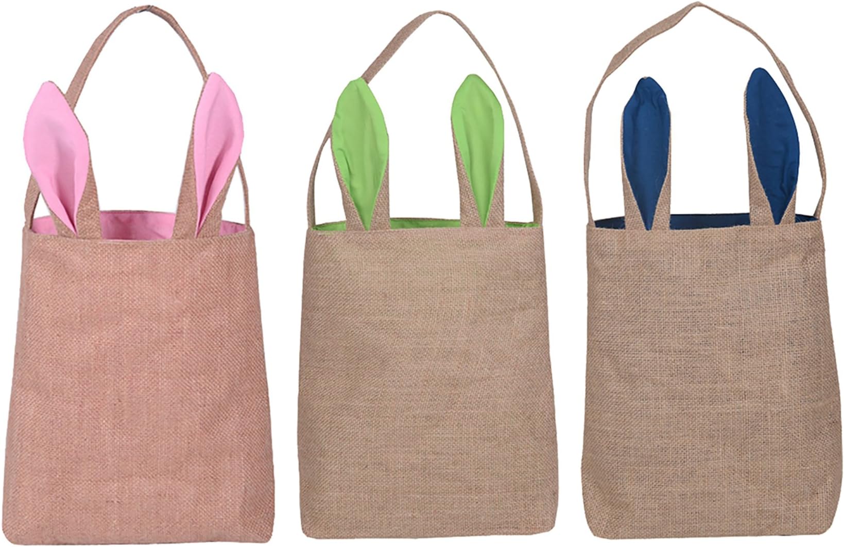 KEFAN 3 Pack Easter Bunny Bags Easter Bunny Baskets Jute Burlap Bunny Ear Tote Bags