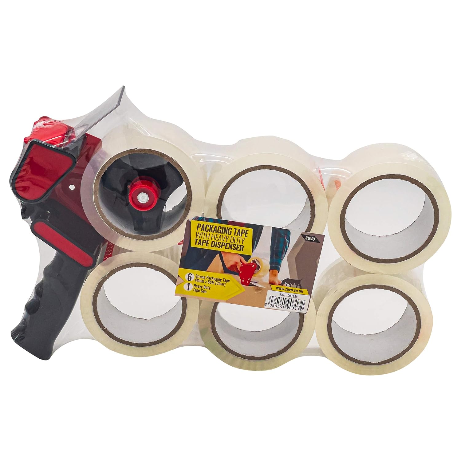 Heavy Duty Tape Gun And Dispenser With 6 Clear Packaging Tapes. Clear