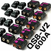 Perfect Pass QS8-V2 Anti-Spark Connector Set (5 Pack) Male &amp; Female + Wire Covers (4pc x 5) / New and Improved Version of QS8-S Connector / 600A Burst/Gold Plated 8MM Bullets QS8-V2!