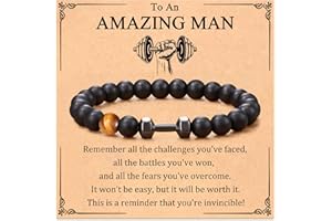 KOXMOON Dumbbell Bracelet Gifts for Men, Inspirational Gifts Onyx Beads Gym Bracelets for Men, Fitness Barbell Bracelet Christmas Cool Gifts for Men Dad Husband Son Brother Friends