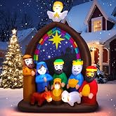 8FT Christmas Inflatables Nativity Scene Outdoor Decorations with LED Lights, Large Christmas Jesus Blow Up Yard Decorations Nativity Sets for Garden Lawn Church Display Xmas Decor