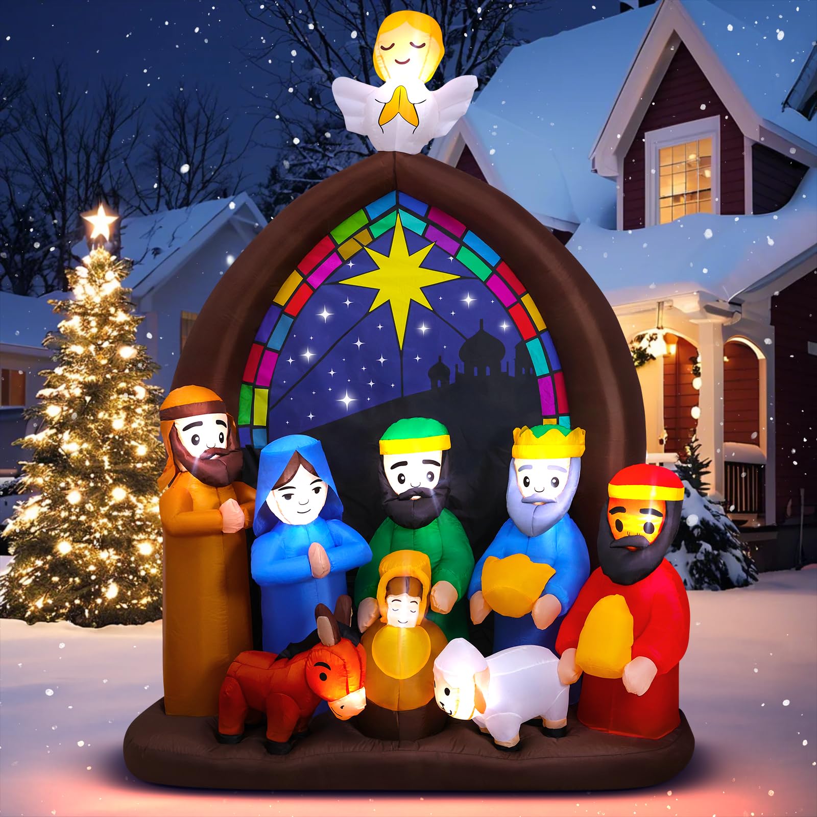 Photo 1 of 8FT Christmas Inflatables Nativity Scene Outdoor Decorations with LED Lights, Large Christmas Jesus Blow Up Yard Decorations Nativity Sets for Garden Lawn Church Display Xmas Decor