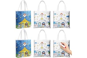 Locmeo 18 Pcs Chirstmas Nativity Coloring Craft Color Your Own Jesus Canvas Bag Sunday School Christian Reusable Tote Bag Holiday Coloring Totes for Painting DIY Art Activities