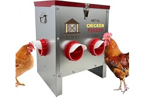 XINYI 35 lb Automatic Chicken Feeder 6 Ports, Metal Chicken Feeder No Waste, Rodent Proof Chicken Food Dispenser System, Weatherproof Duck Feeder 7.1 Gallon