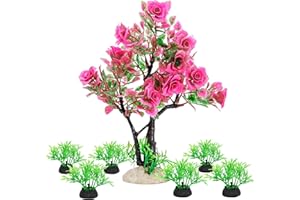 Vtapliea Fish Tank Aquarium Decorations Artificial Plastic Plants Bonsai Tree with Small Aquarium Decorations Kit (Rose)