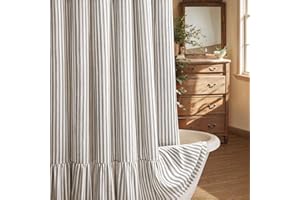 XOGUIBO Farmhouse Shower Curtain with Ruffle Hem Linen Shower Curtains for Bathroom Country Vintage Rustic Natural Fabric, Cr