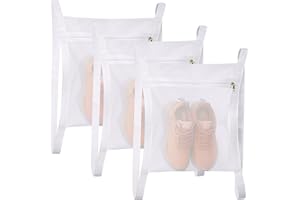GOCOHHI 3 Pcs Sneaker Wash & Dry Net Bag for Dryer,15.7x13.8 Inch Large HoneyComber Mesh Bags with Zipper and Strap for Shoes, Clothing, Laundry Reused Bag Tool (Large)