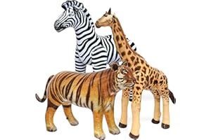 Jet Creations Life on Earth Wildlife Safari Inflatable, 3-PK, Giraffe(36"), Zebra(32"), Tiger(20"), Realistic Animals for Party Decoration, Pool, Birthday, Jungle Photo Prop