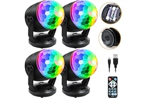 Luditek 4-Pack Disco Ball Light, Sound Activated DJ Strobe Light w/Remote, Battery Powered USB, Portable Party Supplies for Indoor Large Home Room Dance Karaoke Christmas Decorations