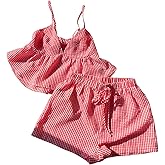 Milumia Women's 2 Piece Outfit Plaid Peplum Crop Cami Top Gingham Shorts Set Summer Vaction Outfits