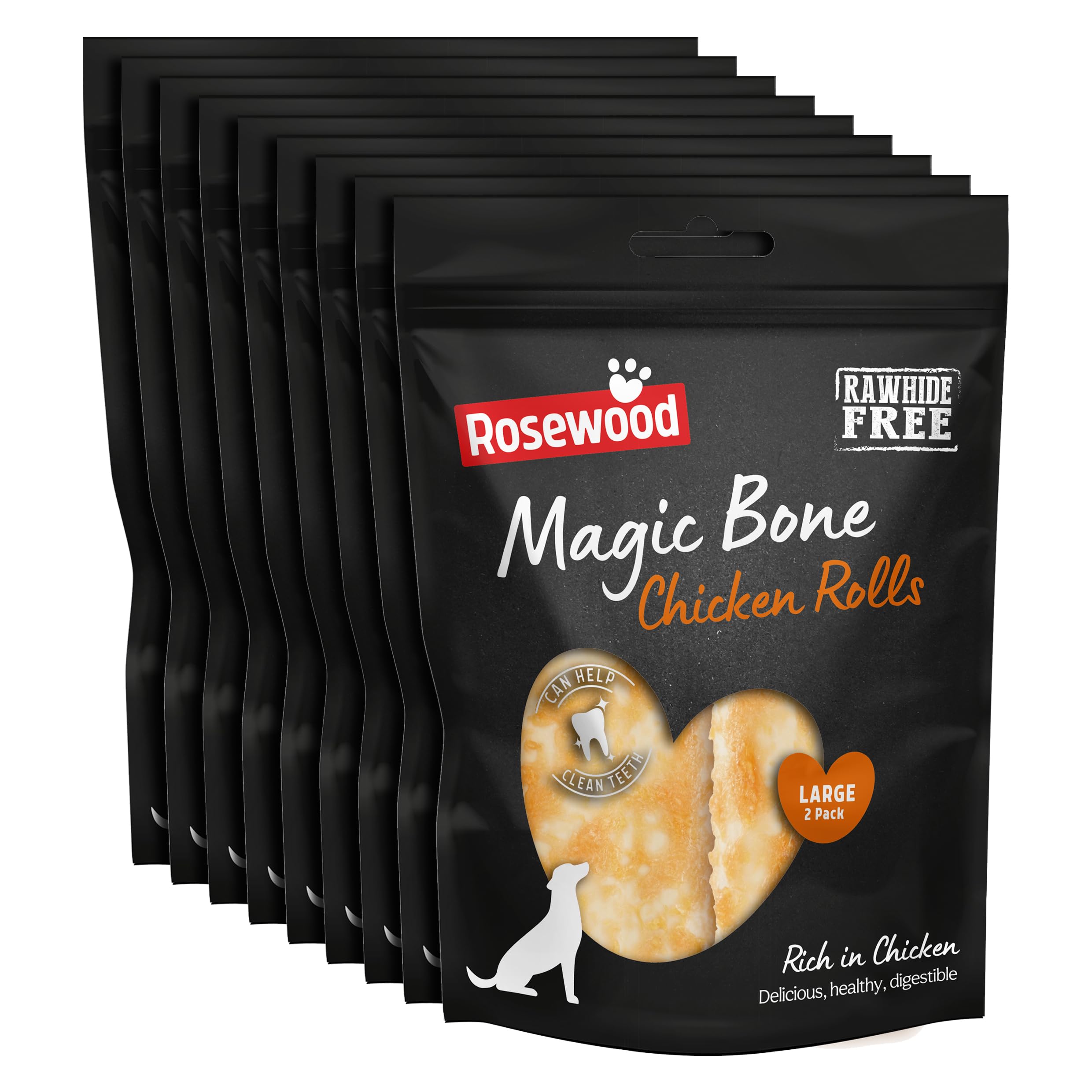 Rosewood Magic Bone Chicken Rolls for Dogs - Chicken Flavour Dog Treats, Rawhide Free, Large Sized Dog Chews for Medium and Large Dogs, 2pc (Case of 9 x 120g)