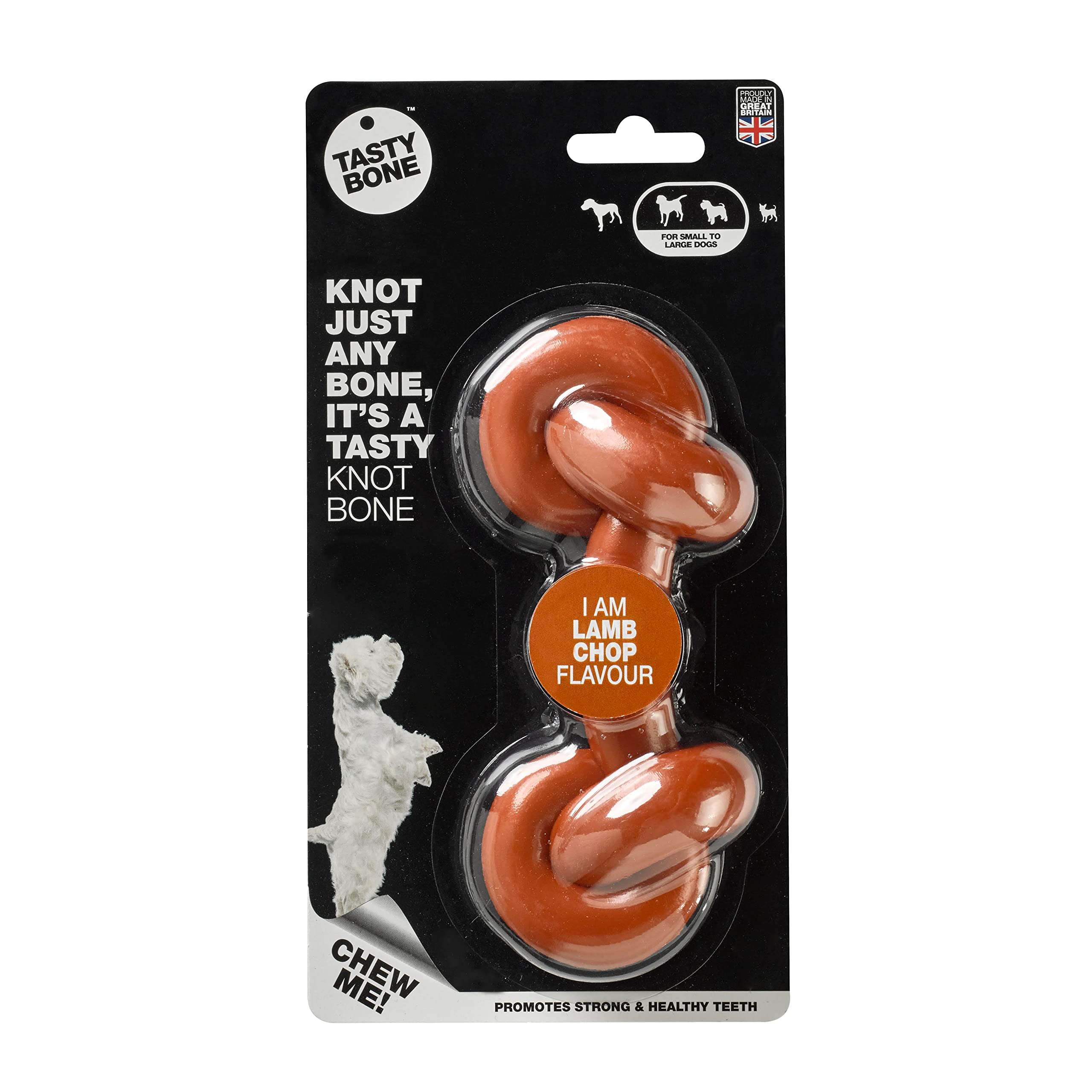 TastyBone Knotted Nylon Dog Chew Toy for Small, Medium & Large Dogs (Lamb Chop) - Indestructible for Aggressive Chewers, Everlasting Flavour, Strong Healthy Teeth, Made in the UK