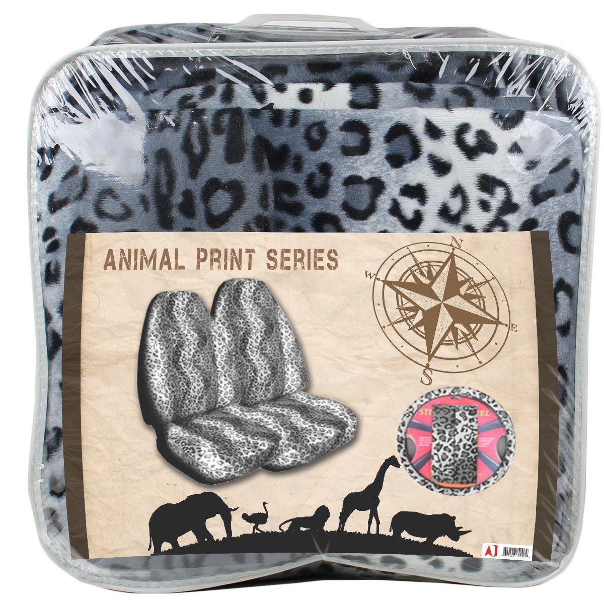 9pc Safari Leopard Snow Print Car Floor Mats, High Back