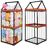 Basumee Stuffed Animals Storage Zoo Kids Plushies Storage Stuffed Animals Holder with Two Rainbow Straps PVC Tube Stuffy Toy Storage Organizer for Girls Boys Nursery Playroom Room Bedrooms, Black