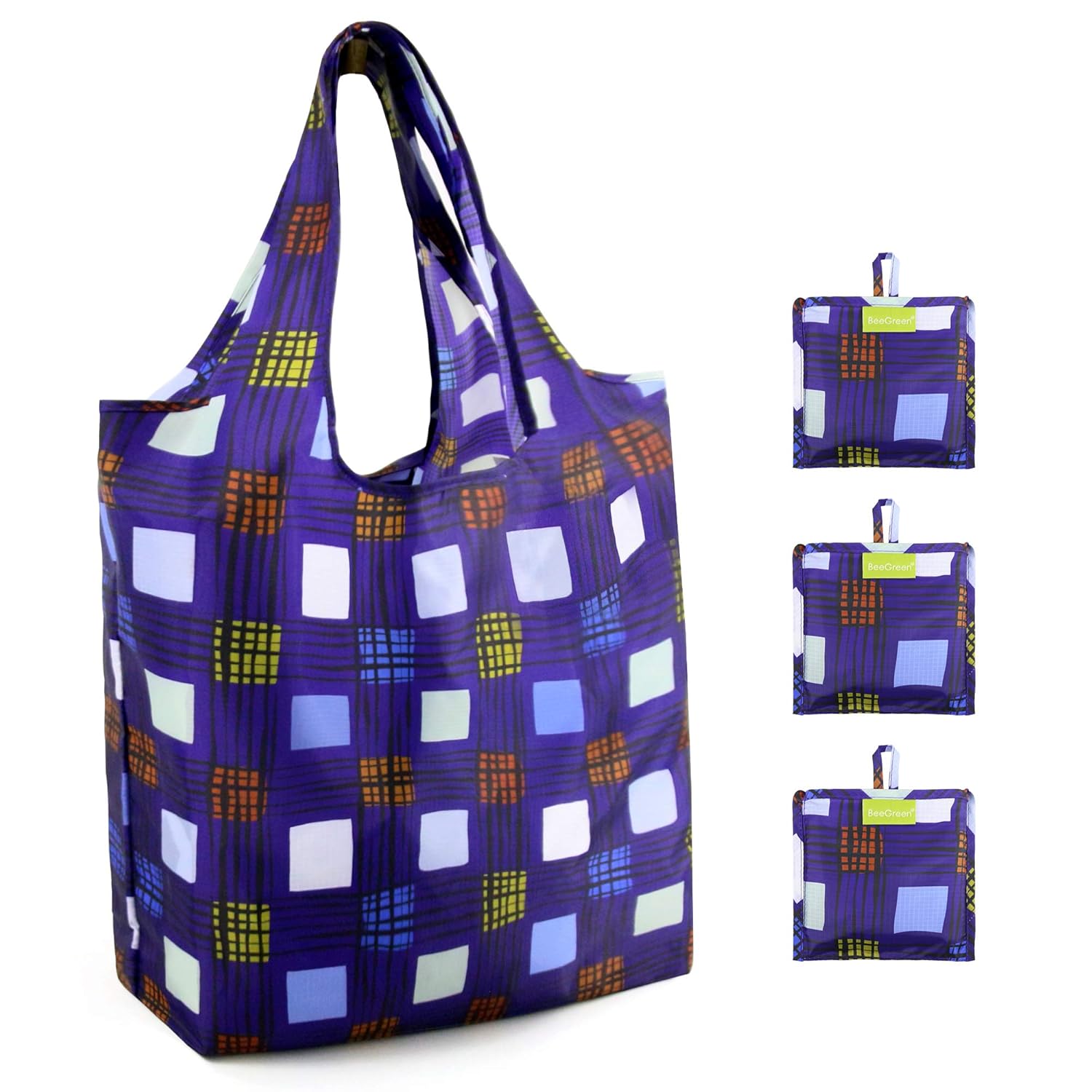 Black Grocery Bags Machine Washable with Geometry Prints 3 Pack Bulk